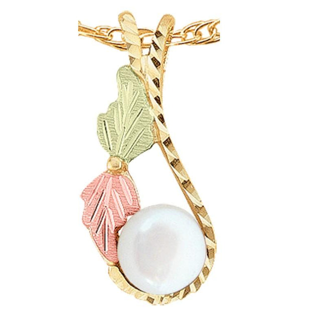 Black Hills Gold Pearl and Leaves Pendant & Necklace - Jewelry