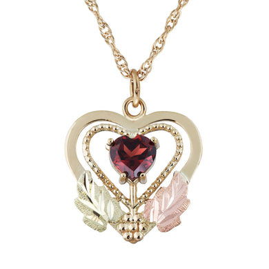 Black Hills Gold Garnet in Heart Pendant & Necklace - Jewelry