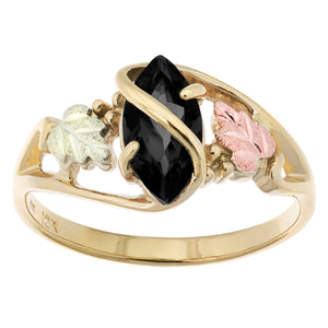 Marquise Cut Onyx Black Hills Gold Ring - Jewelry