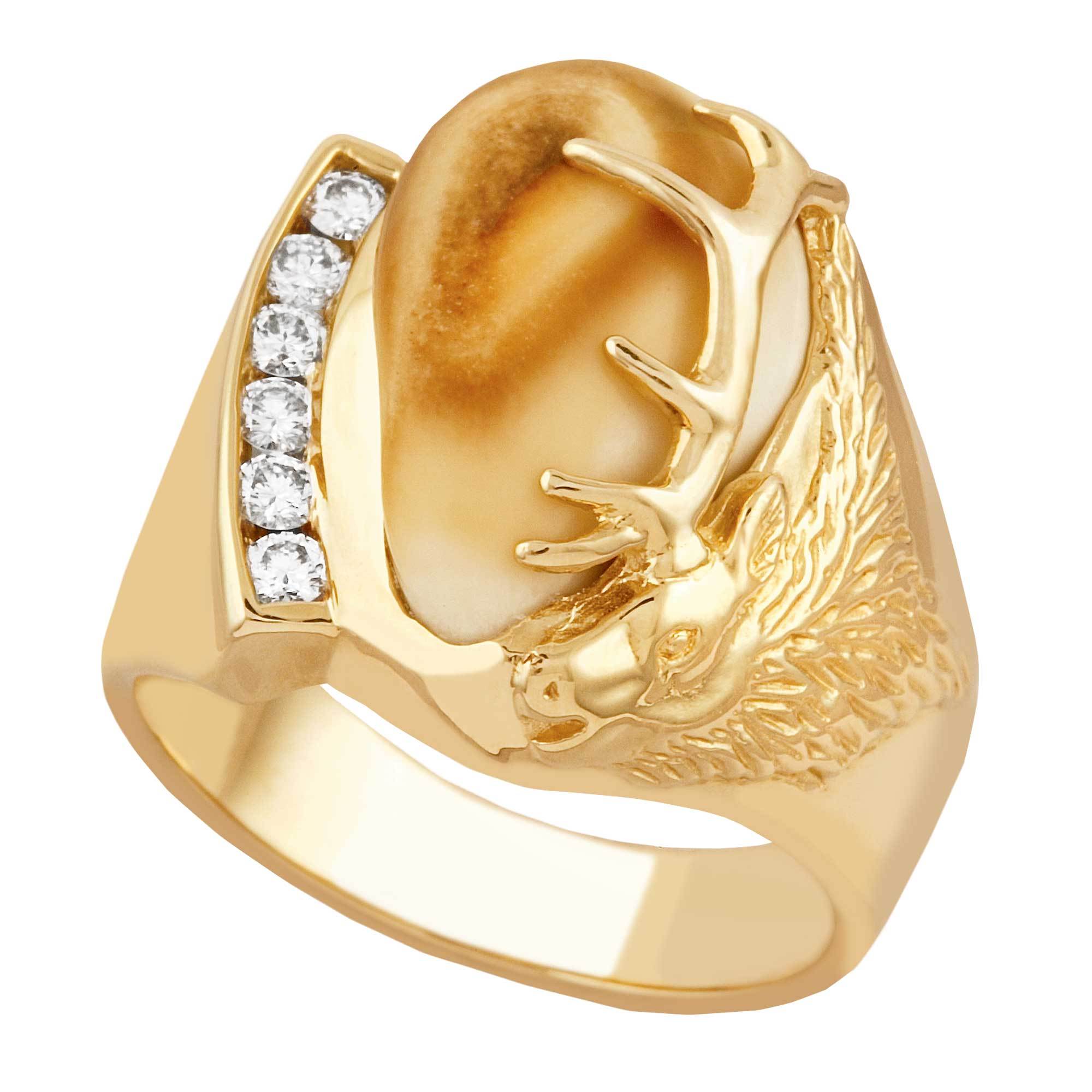 Cascade & Diamond - Gold Elk Ivory Mens Ring