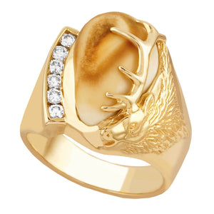 Cascade Elk Ivory & Diamond Gold Mens Ring - Jewelry