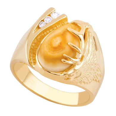 Glacier Elk Ivory & Diamond Gold Mens Ring - Jewelry