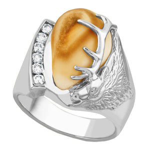 Cascade Elk Ivory & Diamond Sterling Silver Mens Ring - Jewelry