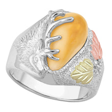 Dakota Elk Ivory Sterling Silver Mens Ring - Jewelry