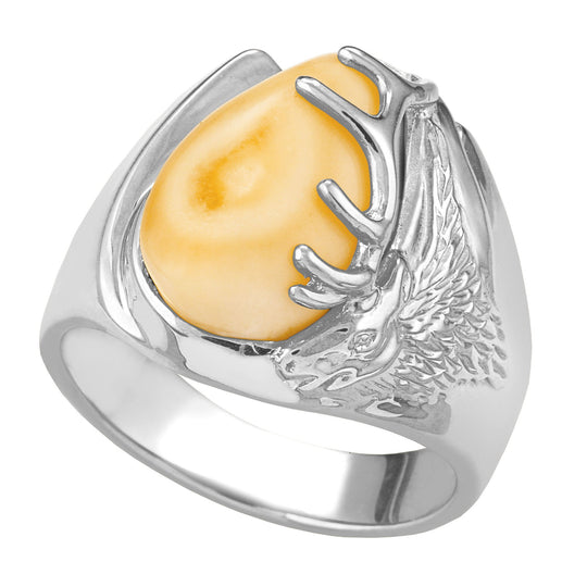 Bighorn Elk Ivory Sterling Silver Mens Ring - Jewelry