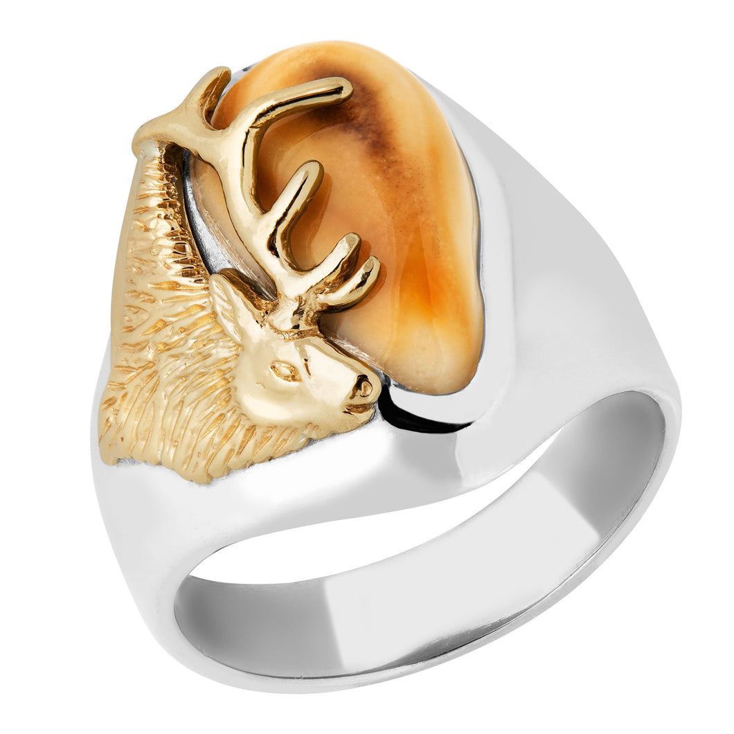 Bridger Elk Ivory Gold on Sterling Silver Mens Ring - Jewelry
