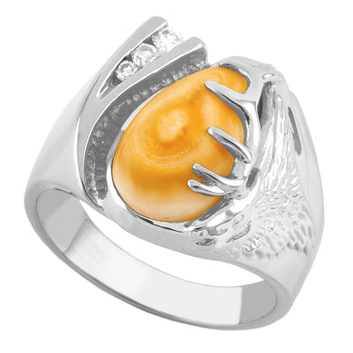 Glacier Elk Ivory & Diamond Sterling Silver Mens Ring - Jewelry