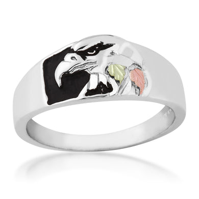 Mens Sterling Silver Black Hills Gold Proud Eagle Ring - Jewelry