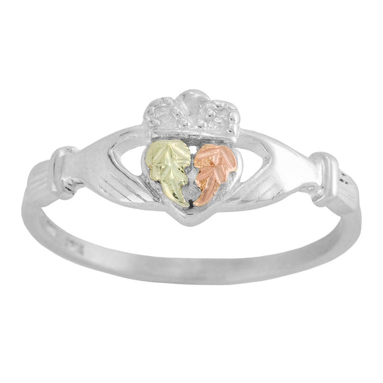 Mens Sterling Silver Black Hills Gold Claddagh Ring - Jewelry