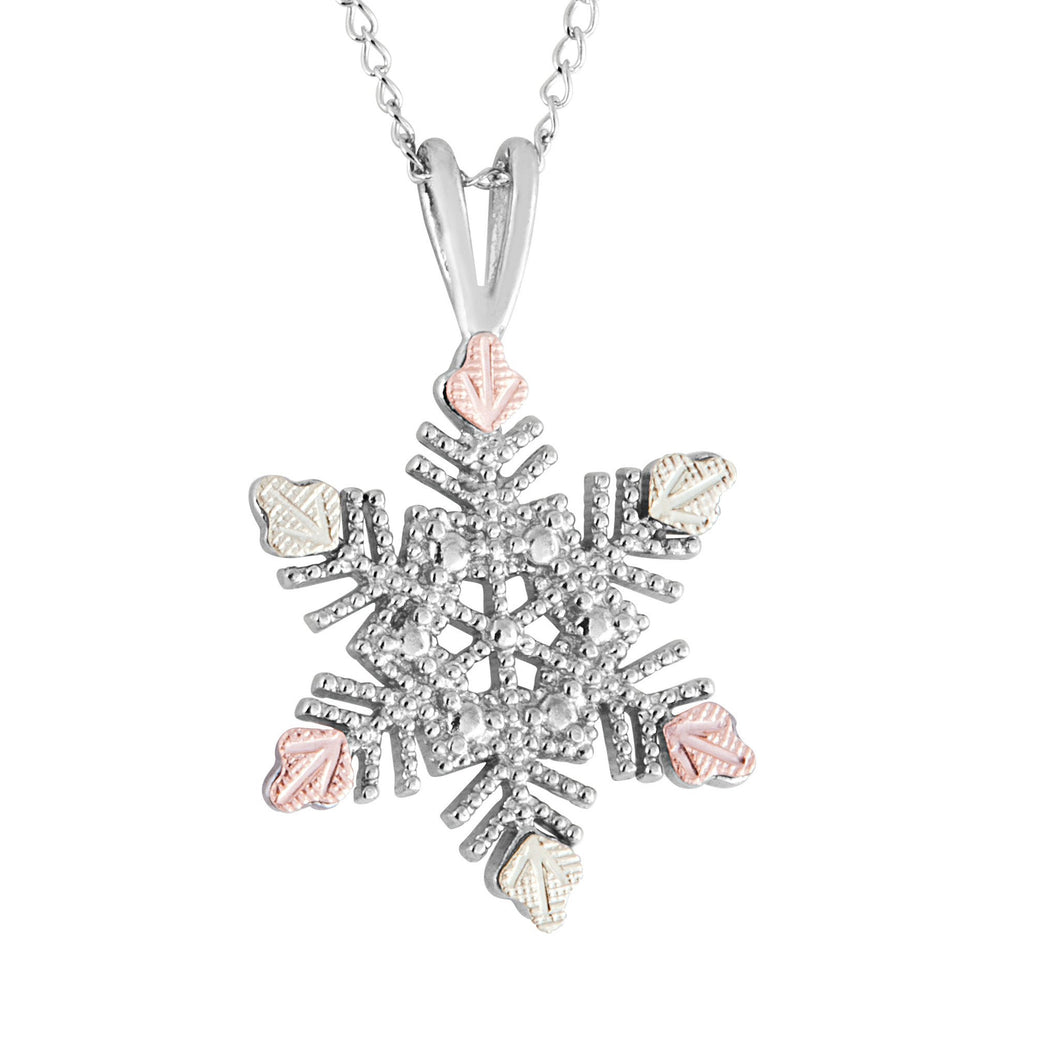 Sterling Silver Black Hills Gold Snowflake Pendant & Necklace - Jewelry
