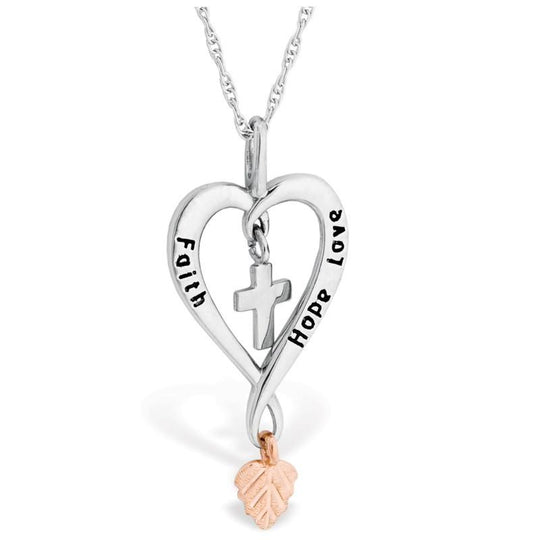 Sterling Silver Black Hills Gold Faith Hope Love Pendant & Necklace - Jewelry