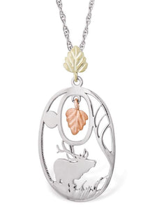 Sterling Silver Black Hills Gold Elk Pendant & Necklace - Jewelry