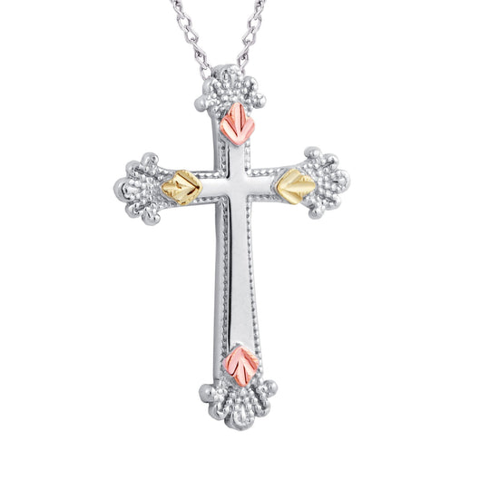 Sterling Silver Black Hills Gold Latin Cross Pendant & Necklace - Jewelry