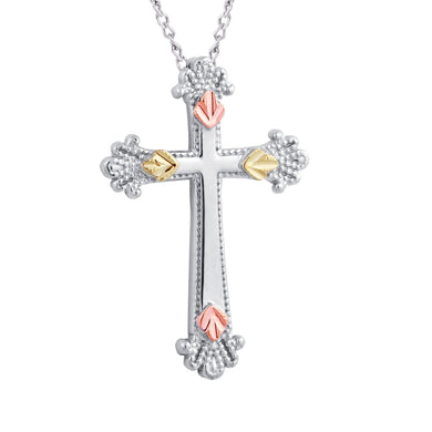 Sterling Silver Black Hills Gold Latin Cross Pendant & Necklace - Jewelry