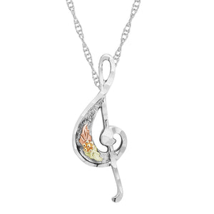 Sterling Silver Black Hills Gold Clef Pendant & Necklace - Jewelry
