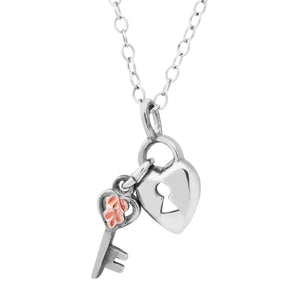 Sterling Silver Black Hills Gold Lock and Key Pendant & Necklace - Jewelry