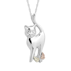 Sterling Silver Black Hills Gold Cat Pendant & Necklace - Jewelry