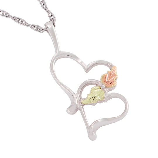 Sterling Silver Black Hills Gold Double Hearts Pendant & Necklace - Jewelry