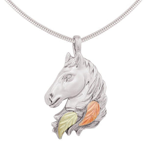 Sterling Silver Black Hills Gold Horses Head Pendant & Necklace - Jewelry