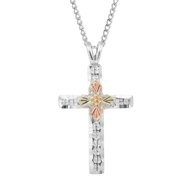 Sterling Silver Black Hills Gold Little Cross Pendant & Necklace - Jewelry
