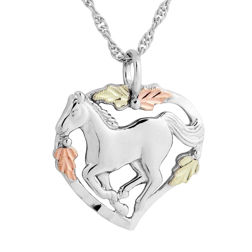 Sterling Silver Black Hills Gold Horse Pendant & Necklace - Jewelry
