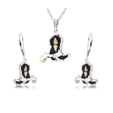 Sterling on Black Hills Gold Cowboy Boots Earrings & Pendant Set - Jewelry
