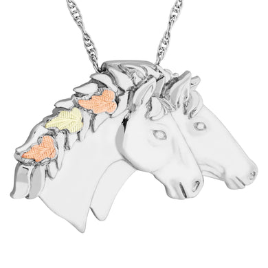 Sterling Silver Black Hills Gold Two Horse Pendant & Necklace - Jewelry