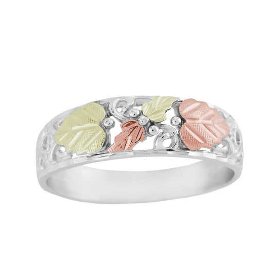 Mens Sterling Silver Black Hills Gold Classic Foliage Ring - Jewelry