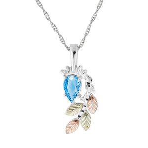 Sterling Silver Black Hills Gold Pear Cut Blue Topaz Pendant - Jewelry