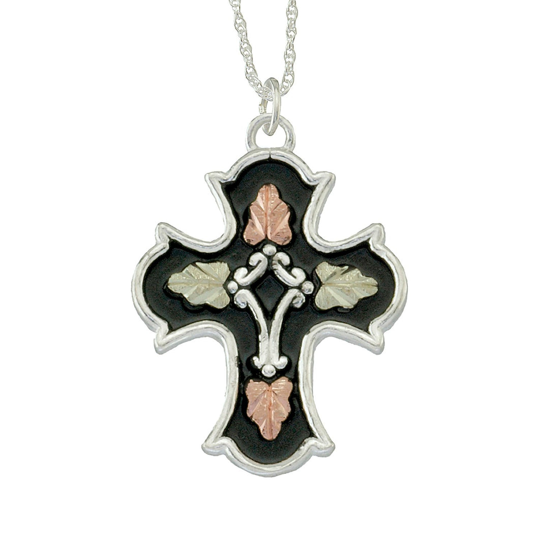 Sterling Silver Black Hills Gold Antiqued Cross Pendant - Jewelry