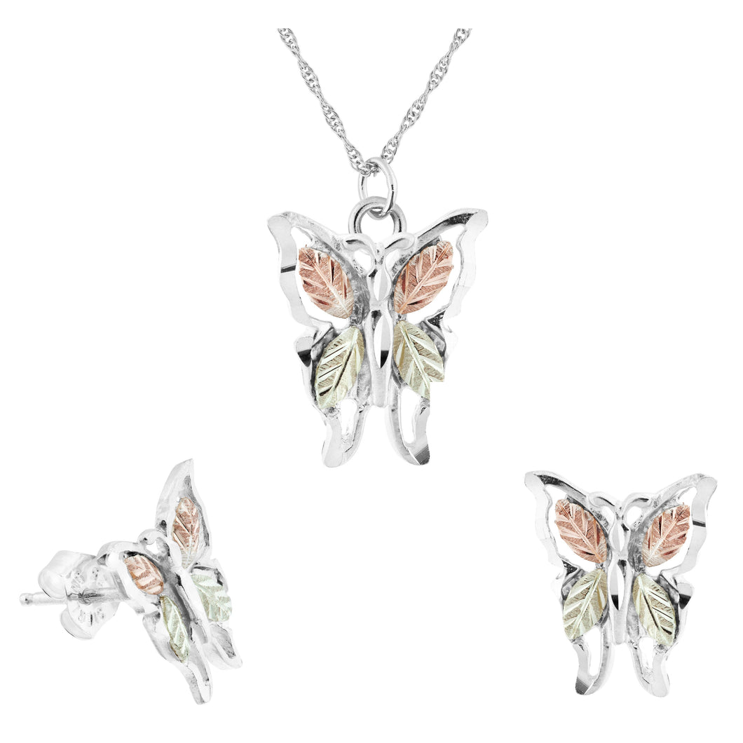 Sterling Silver Long Butterflies Earrings & Pendant Set - Jewelry