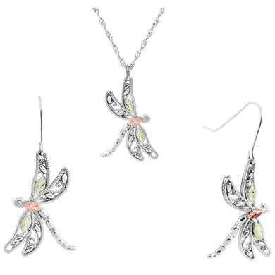 Sterling Silver Dragonfly Earrings & Pendant Set - Jewelry