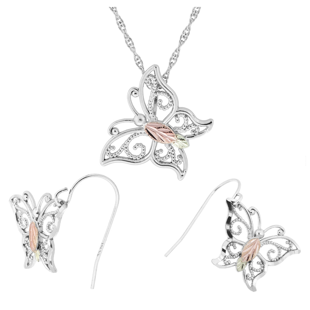 Sterling Silver Bright Butterfly Earrings & Pendant Set - Jewelry