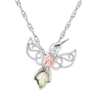 Sterling Silver Black Hills Gold Flying Hummingbird Pendant - Jewelry