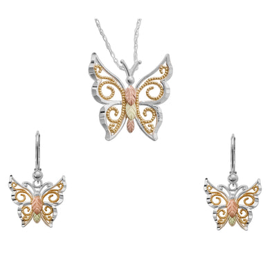 Sterling Silver Gilded Butterfly Earrings & Pendant Set - Jewelry