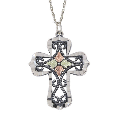 Sterling Silver Black Hills Gold Oxidized Cross Pendant - Jewelry