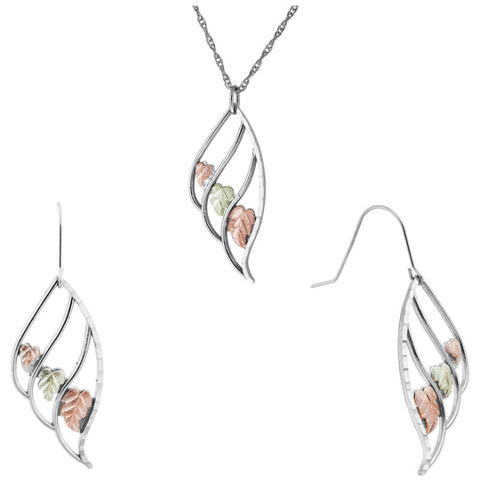 Sterling Silver Triple Leaf Earrings & Pendant Set - Jewelry