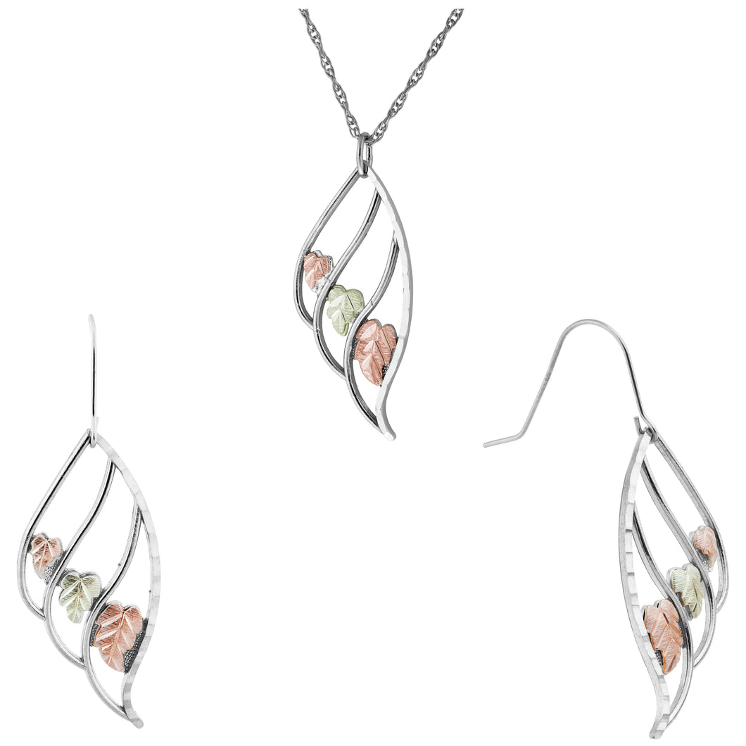Sterling Silver Triple Leaf Earrings & Pendant Set - Jewelry