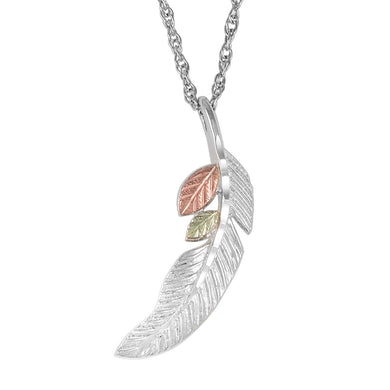 Sterling Silver Black Hills Gold Feather Pendant - Jewelry