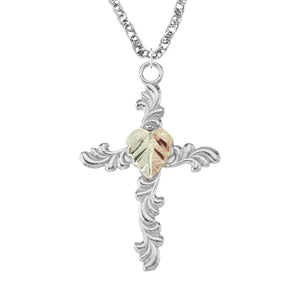 Sterling Silver Black Hills Gold Cross Leafy Pendant - Jewelry