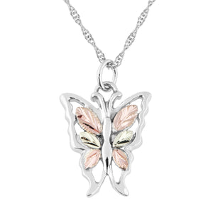 Sterling Silver Black Hills Gold Six Leaf Butterfly Pendant - Jewelry