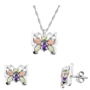 Sterling Silver Amethyst Butterflies Earrings & Pendant Set - Jewelry