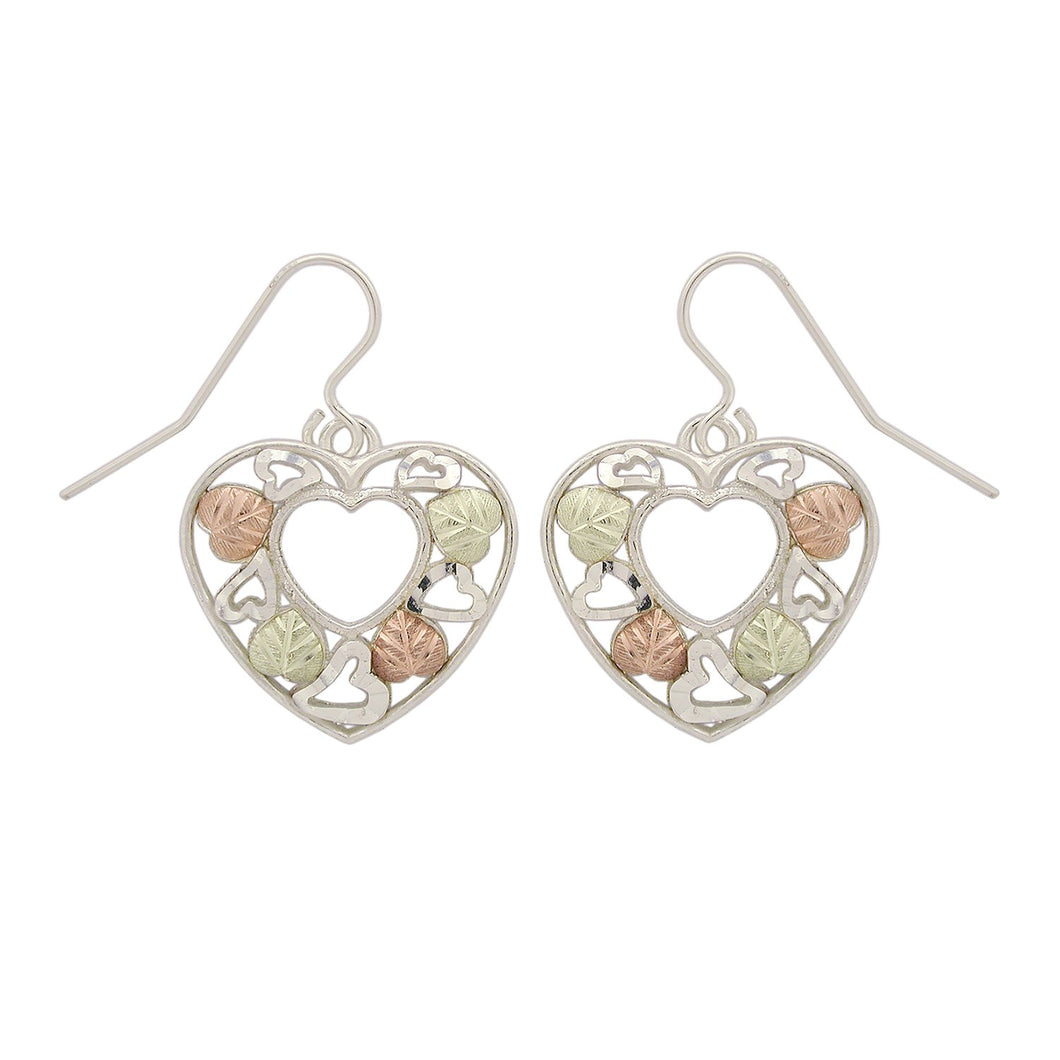 Sterling Silver Black Hills Gold Heart in a Heart Earrings - Jewelry