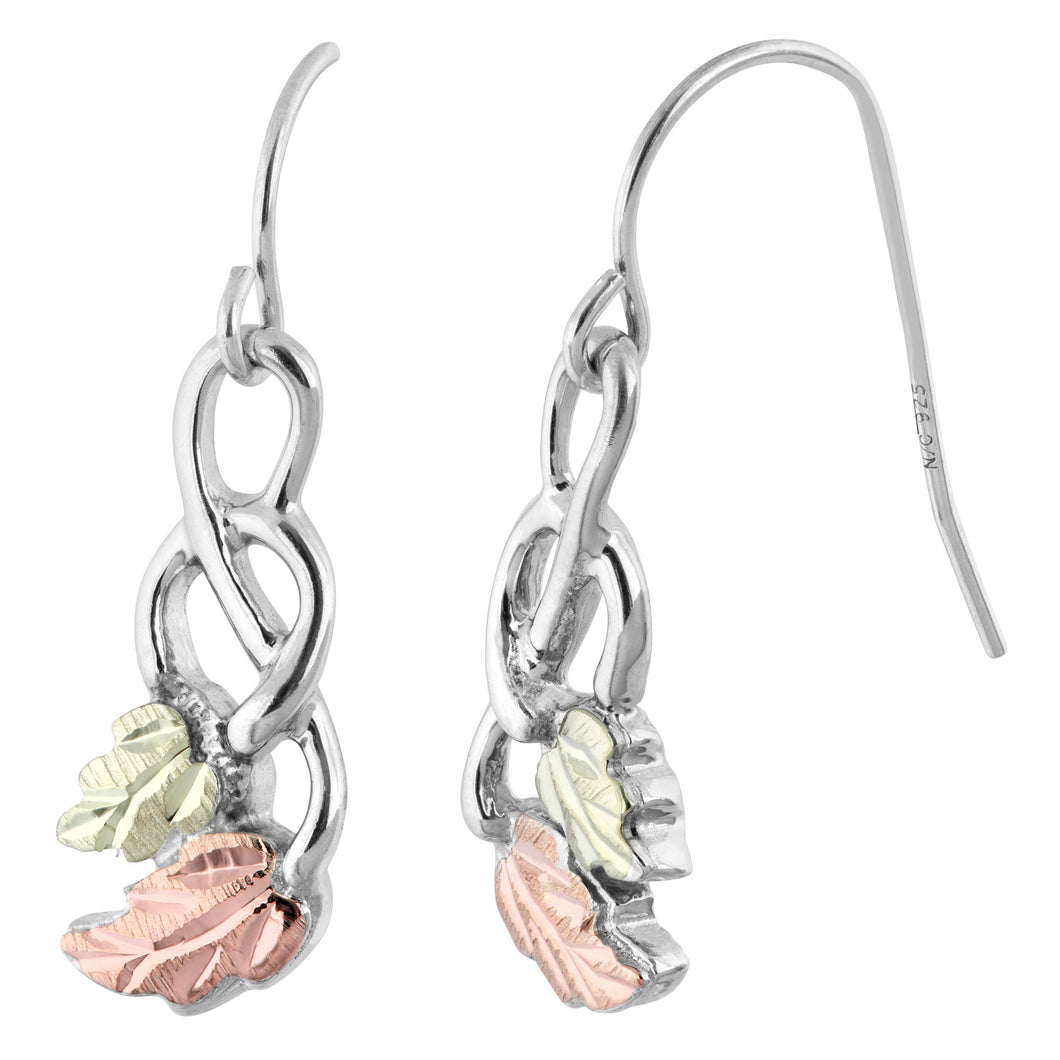 Sterling Silver Black Hills Gold Double Leaf Earrings II - Jewelry
