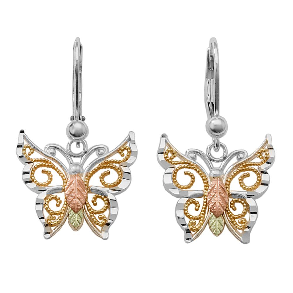 Sterling Silver Black Hills Gold Gilded Butterfly Earrings - Jewelry