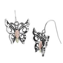 Sterling Silver Black Hills Gold Oxidized Butterfly Earrings - Jewelry