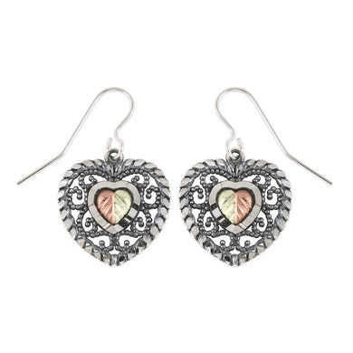 Sterling Silver Black Hills Gold Oxidized Heart Earrings - Jewelry