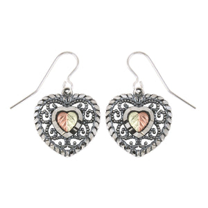 Sterling Silver Black Hills Gold Oxidized Heart Earrings - Jewelry