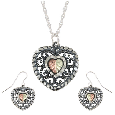 Sterling Silver Oxidized Heart Earrings & Pendant Set - Jewelry