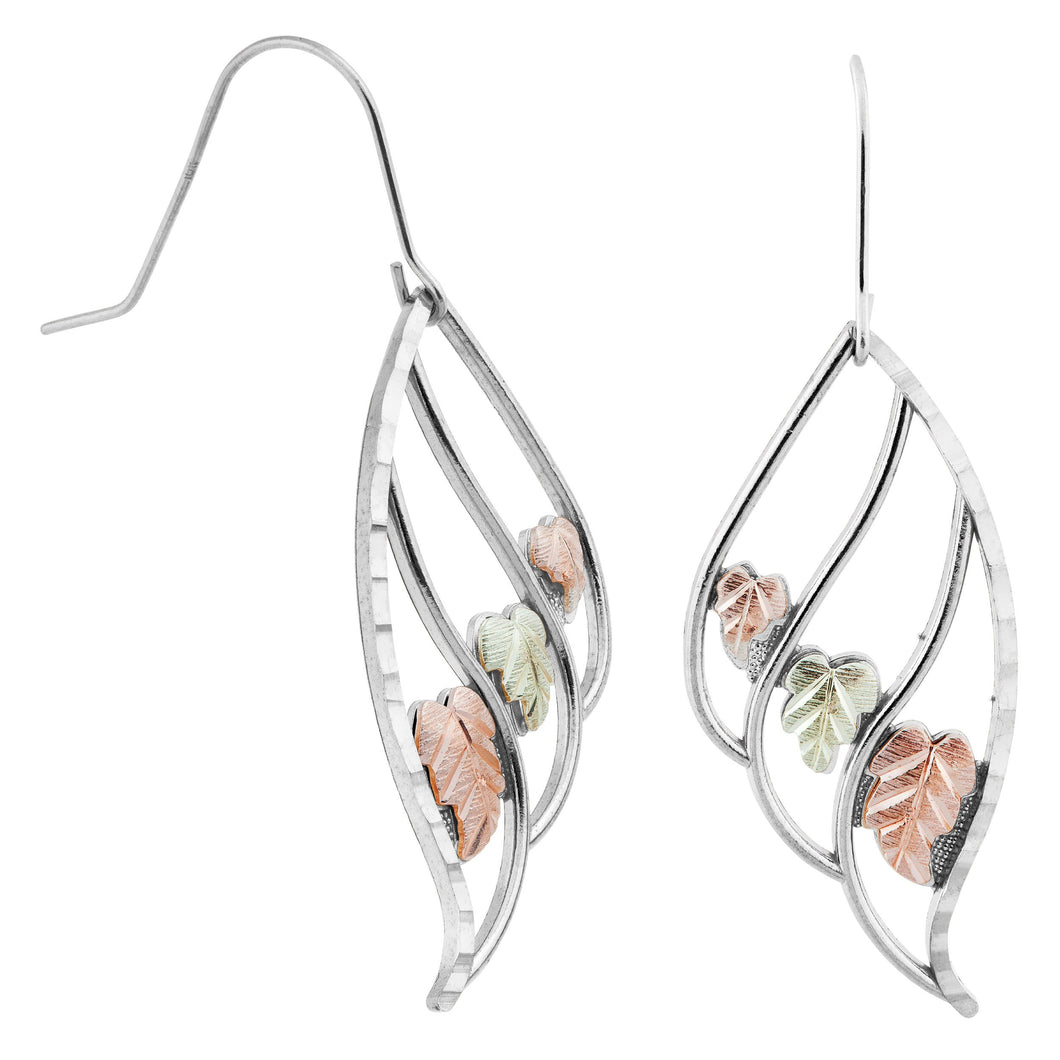 Sterling Silver Black Hills Gold Triple Leaf Earrings - Jewelry